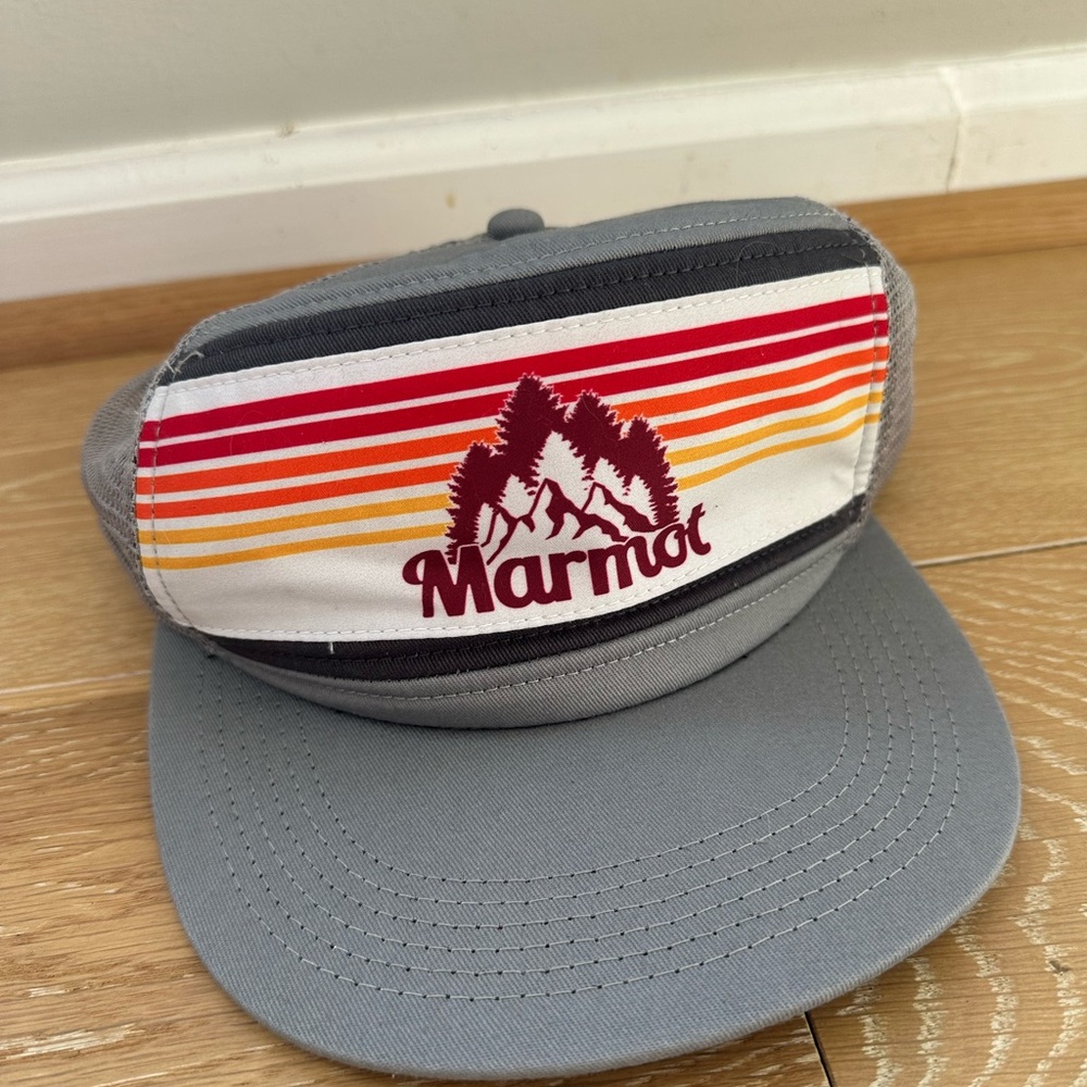 Marmot mens Gray Cap with Red and Orange Stripes
